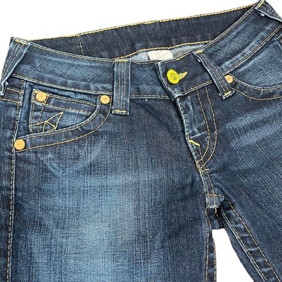 True Religion Straight Yellow Stitch / Buttons Flap Pocket Jeans Women's Size 26 - Picture 3 of 13